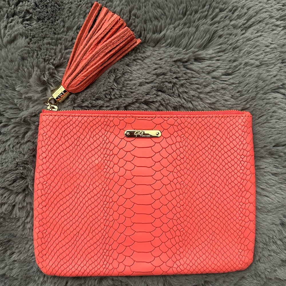 GiGi New York All in One Bag Embossed Python Leather in Coral